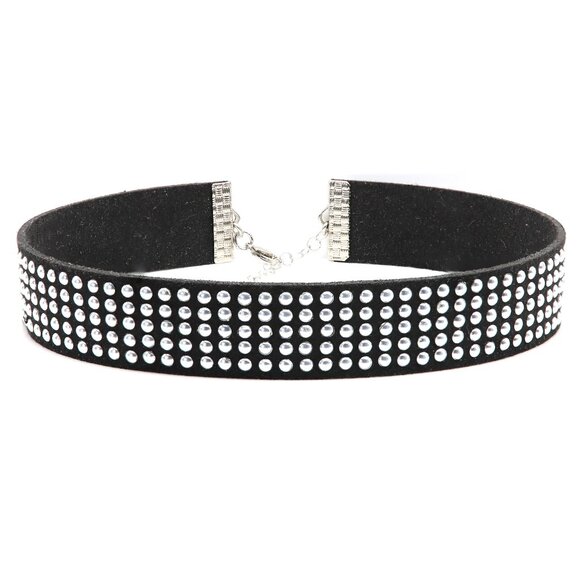 Black Gothic Choker Adjustable silver buttons Bohme wide style (#16) - Picture 1 of 9